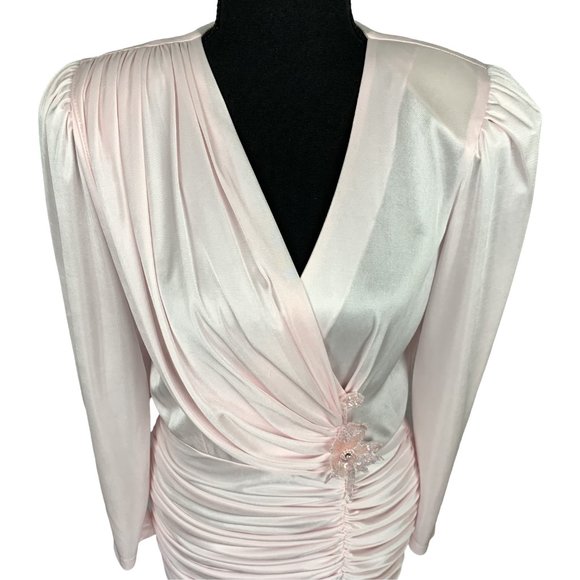 VINTAGE 80s Pink Drop Waist Satin Dress - Picture 5 of 10